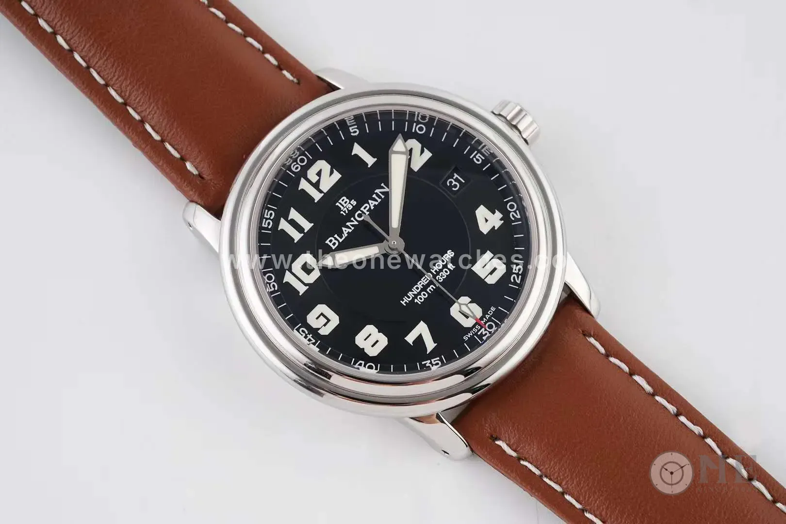 Hundred Hours schwarzes Zifferblatt in Stahl am braunen Lederarmband – Bild 3