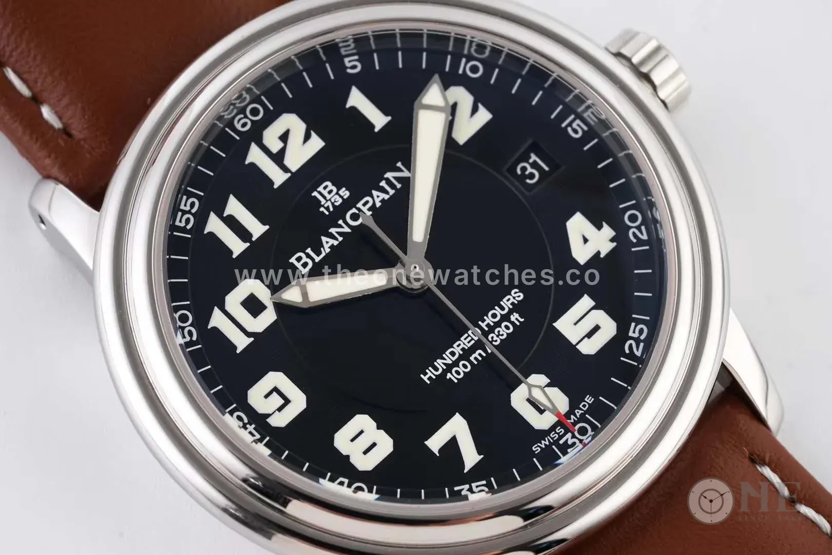 Hundred Hours schwarzes Zifferblatt in Stahl am braunen Lederarmband – Bild 4