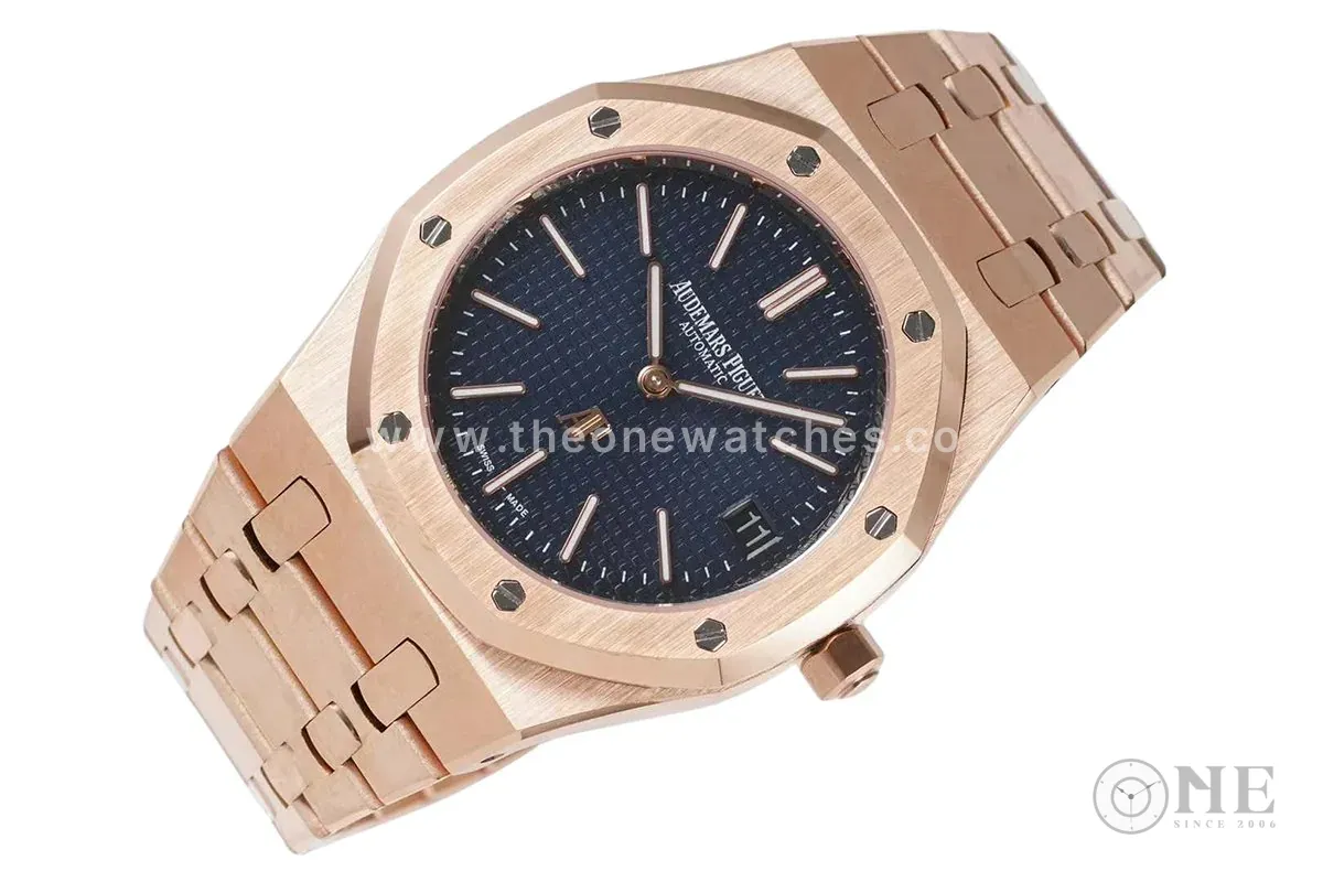 Royal Oak 15202 39mm cadran bleu en or rose – Image 4