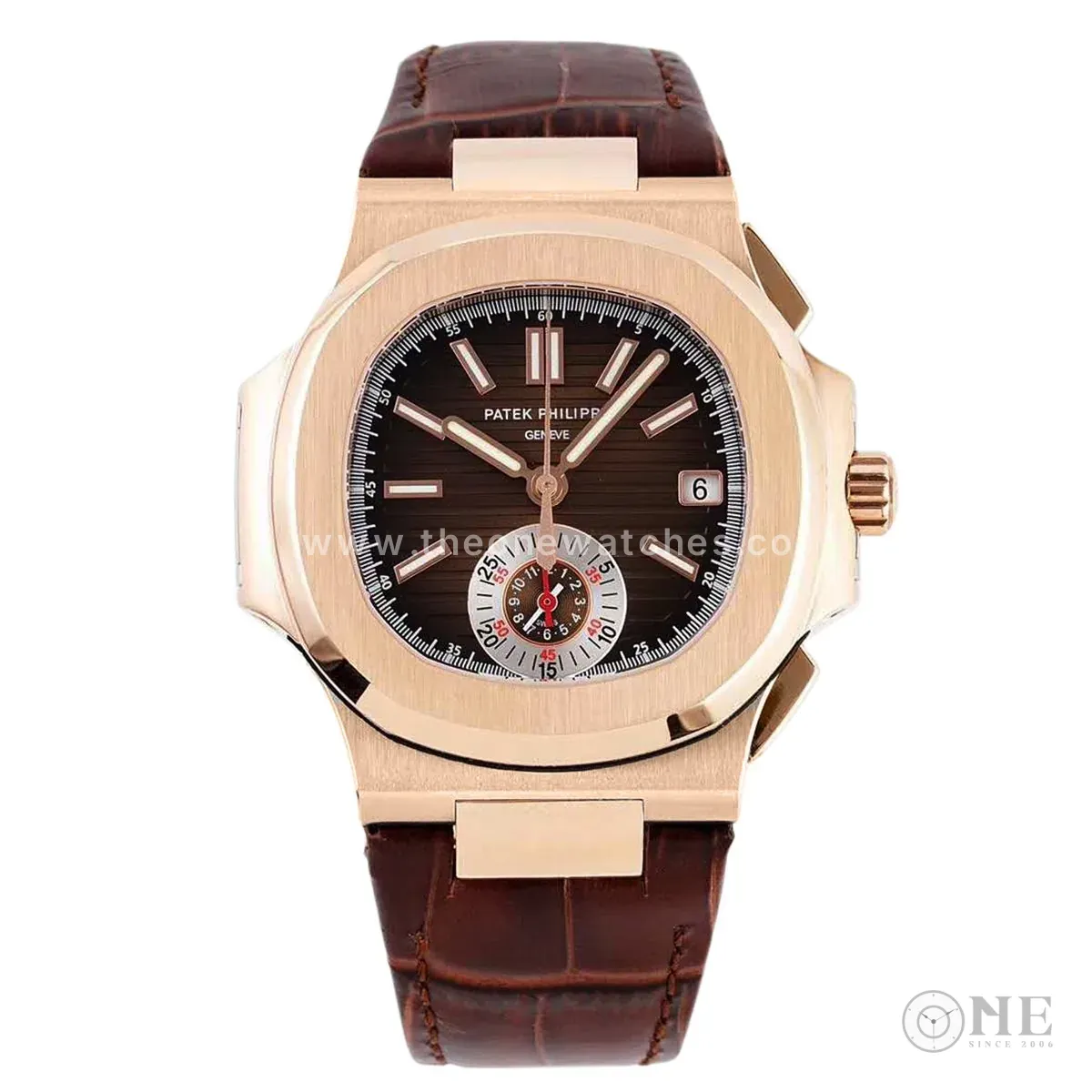 Nautilus Chronograph 5980/R-001 in Rose Gold on Brown Leather Strap