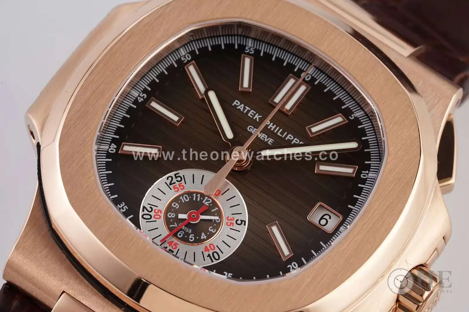 Nautilus Chronograph 5980/R-001 in Rose Gold on Brown Leather Strap - Image 3