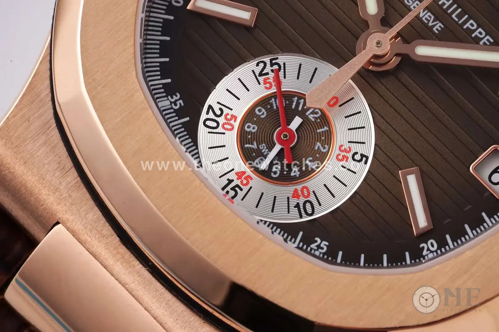 Nautilus Chronograph 5980/R-001 in Rose Gold on Brown Leather Strap - Image 5