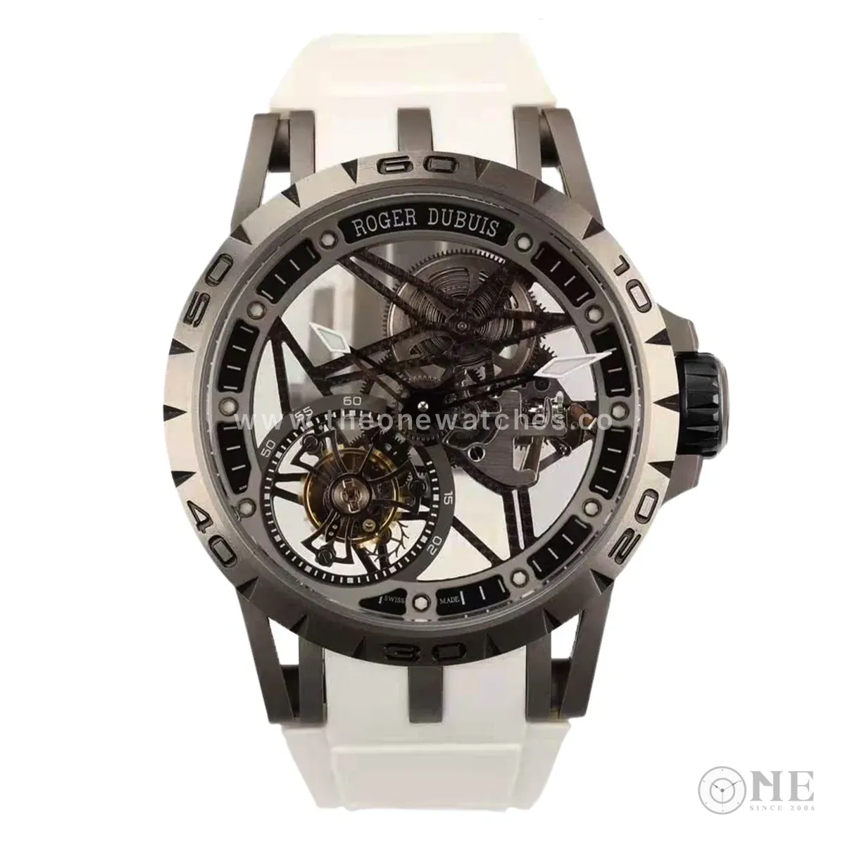Excalibur Spider Skeleton Flying Tourbillon with White Rubber Strap