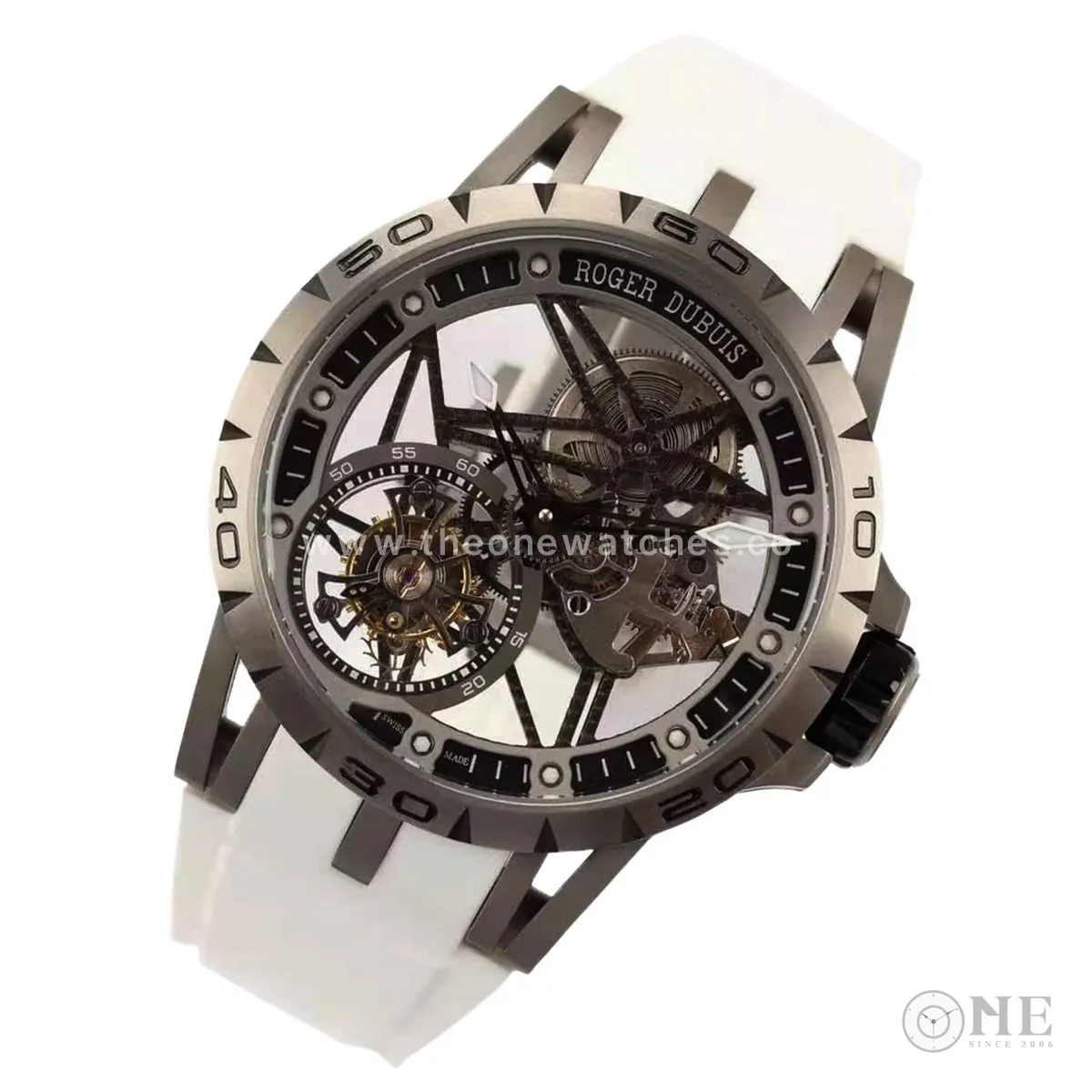 Excalibur Spider Skeleton Flying Tourbillon with White Rubber Strap - Image 2