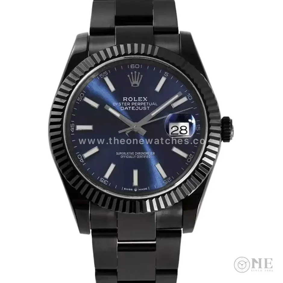 Datejust 41 Blue Dial with Stick Markers in PVD Black