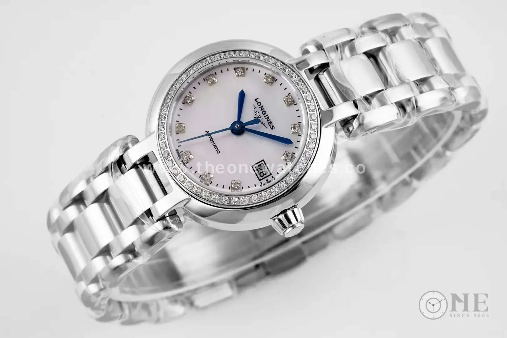 Primaluna cadran MOP blanc index diamants lunette diamants – Image 3