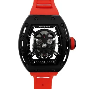 RM 052-01 Tourbillon Black Skull en PVD sur bracelet en caoutchouc rouge