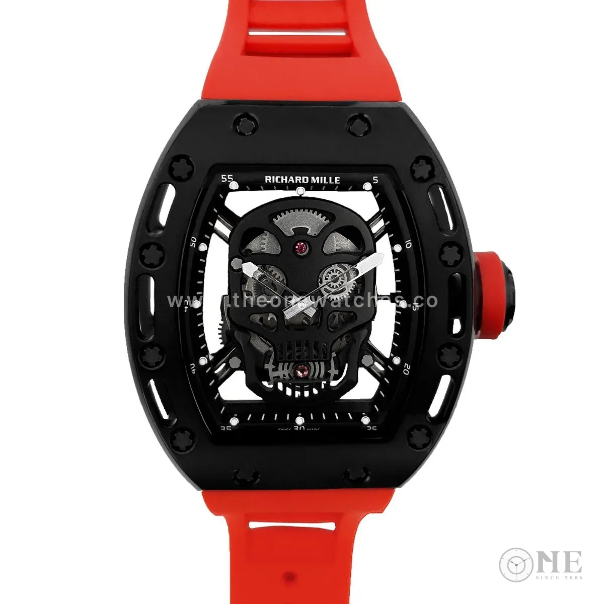RM 052-01 Tourbillon Black Skull in PVD on Red Rubber Strap