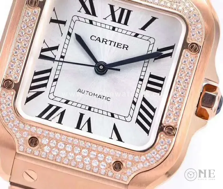 Santos de Cartier cadran blanc lunette diamants en or rose – Image 4