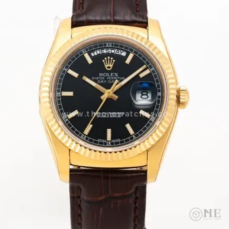 Day-Date 40 Black Dial in Yellow Gold on Leather Strap