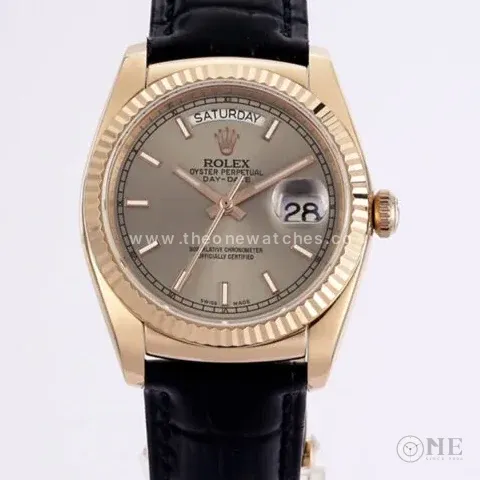 Day-Date 40 Silver Dial in Rose Gold on Leather Strap