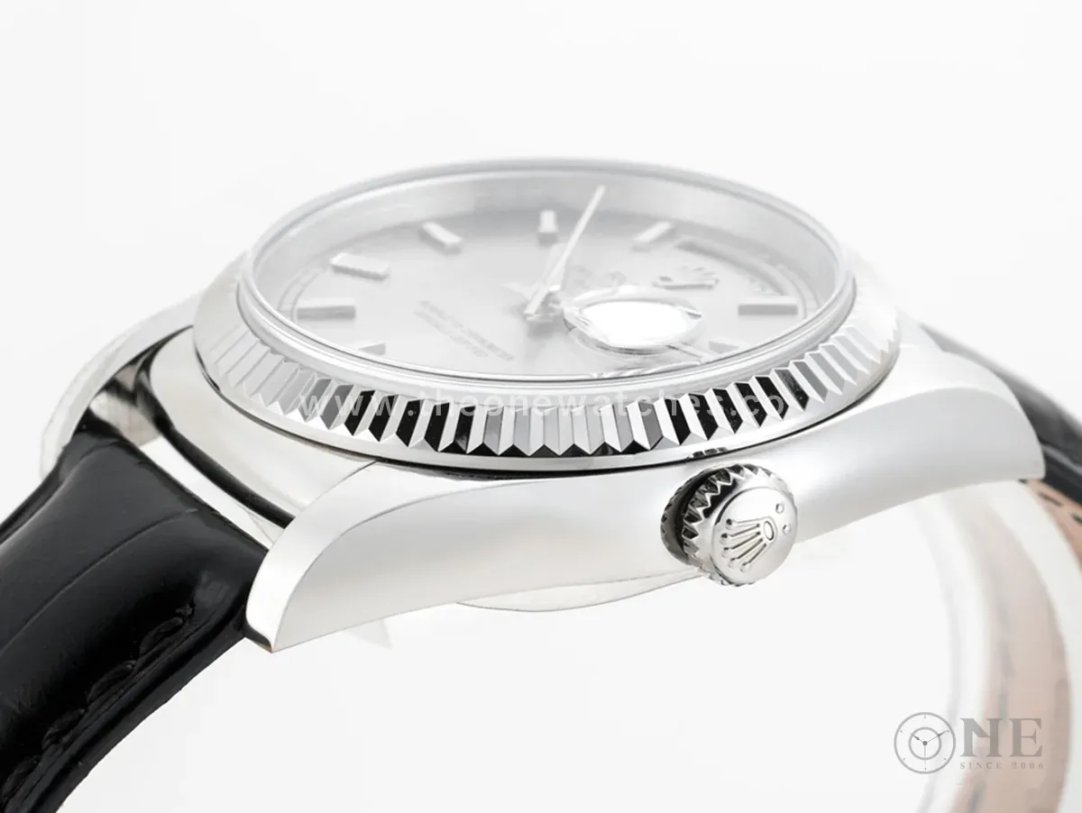 Day-Date 40 esfera plateada en oro blanco con correa de piel - Imagen 6