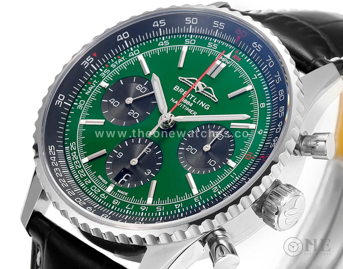 Navitimer B01 Chronograph 43 dunkelgrünes Zifferblatt in Stahl am Lederarmband – Bild 3
