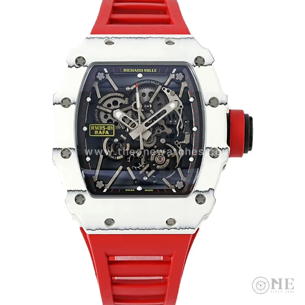 RM 035-01 Rafael Nadal White NTPT on Red Rubber Strap (Sonic)