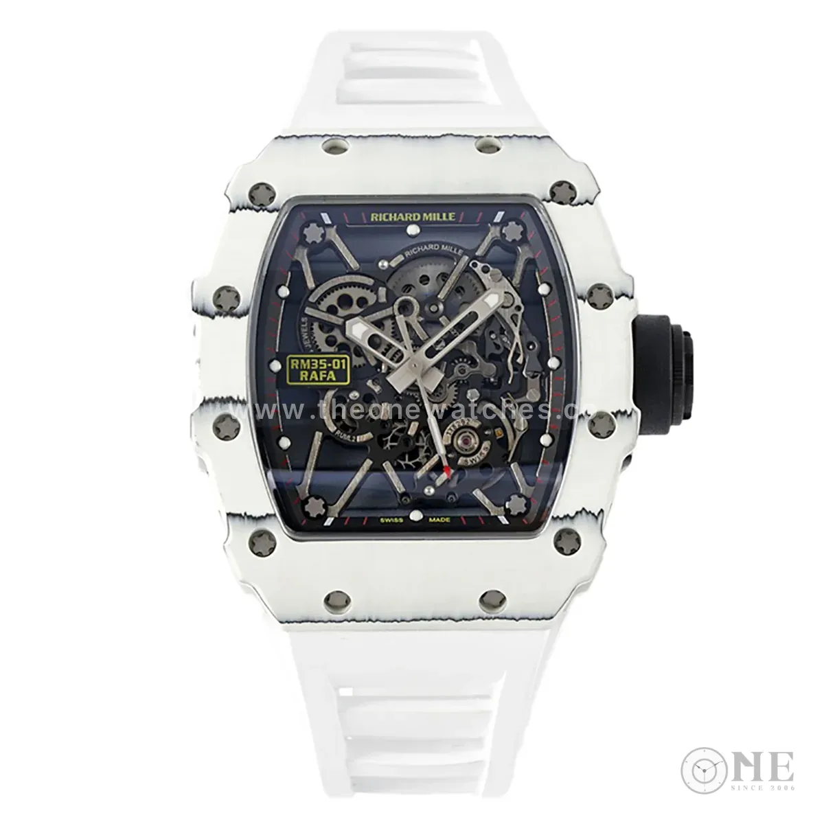 RM 035-01 Rafael Nadal White NTPT on White Rubber Strap (Sonic)