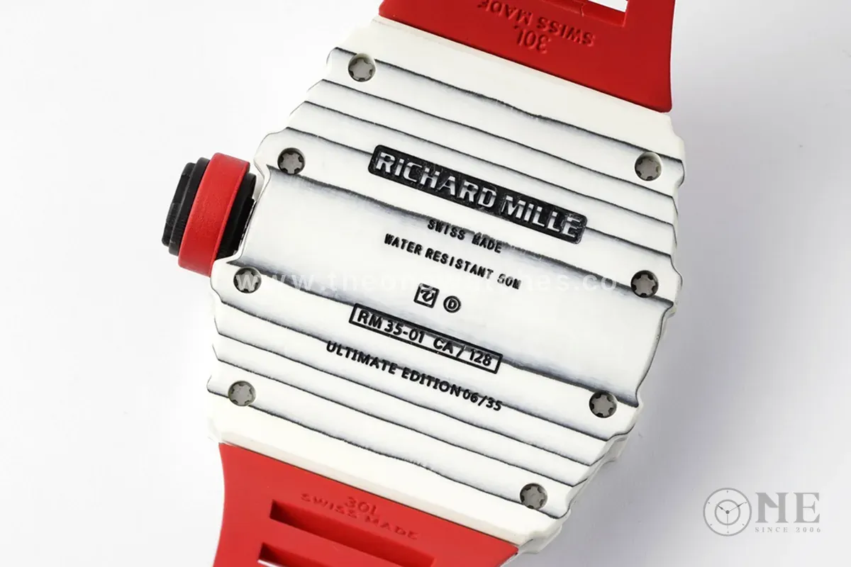 RM 035-01 Rafael Nadal NTPT bianco su cinturino in gomma rosso (Sonic) - immagine 8