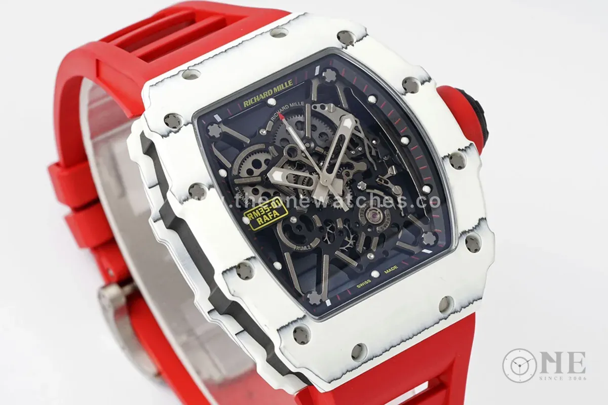 RM 035-01 Rafael Nadal NTPT bianco su cinturino in gomma rosso (Sonic) - immagine 2