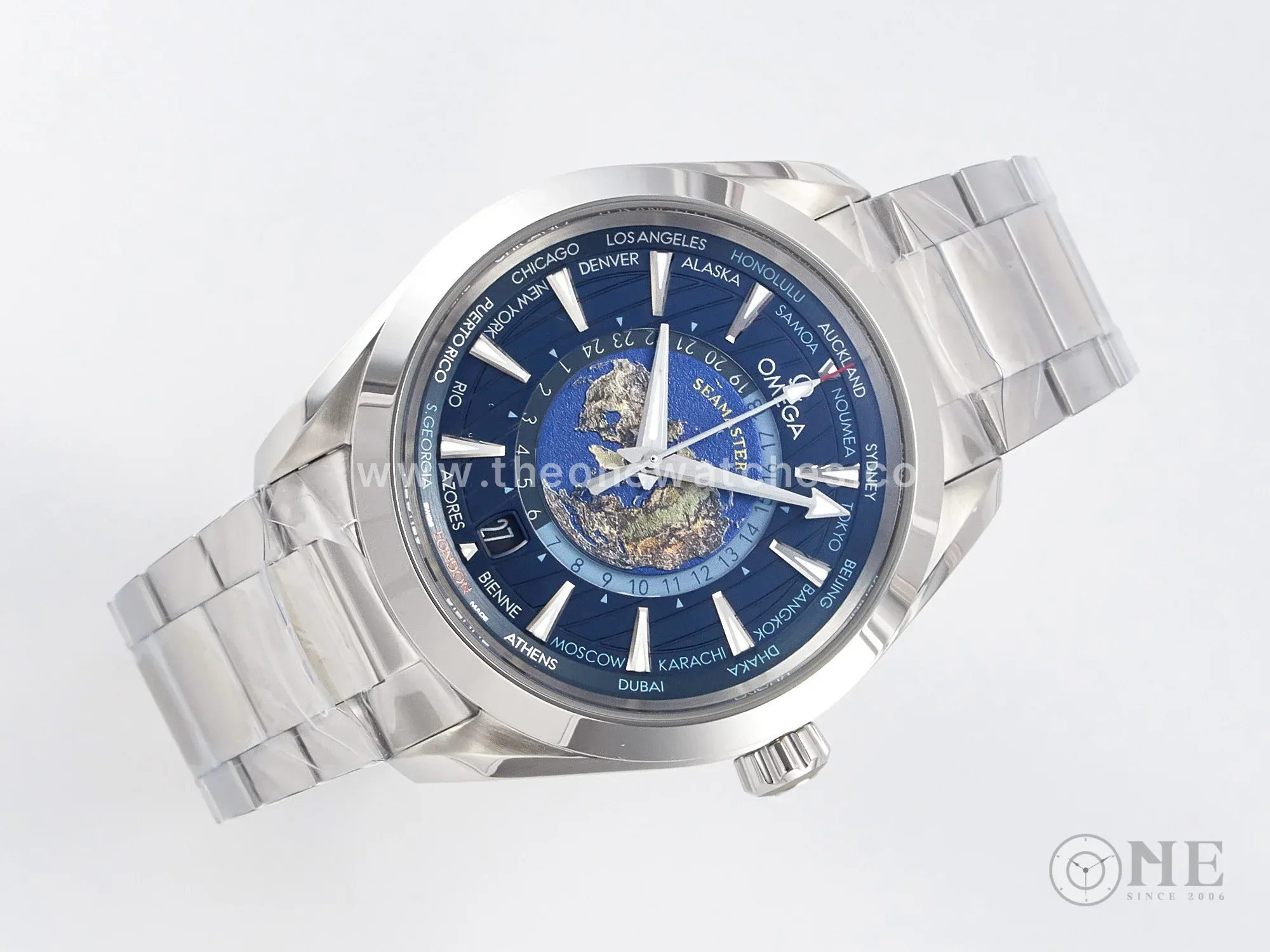Aqua Terra 150M 43mm Worldtimer 24 VSF 1:1 Best Edition Blue Dial on SS Bracelet A8938 Super Clone