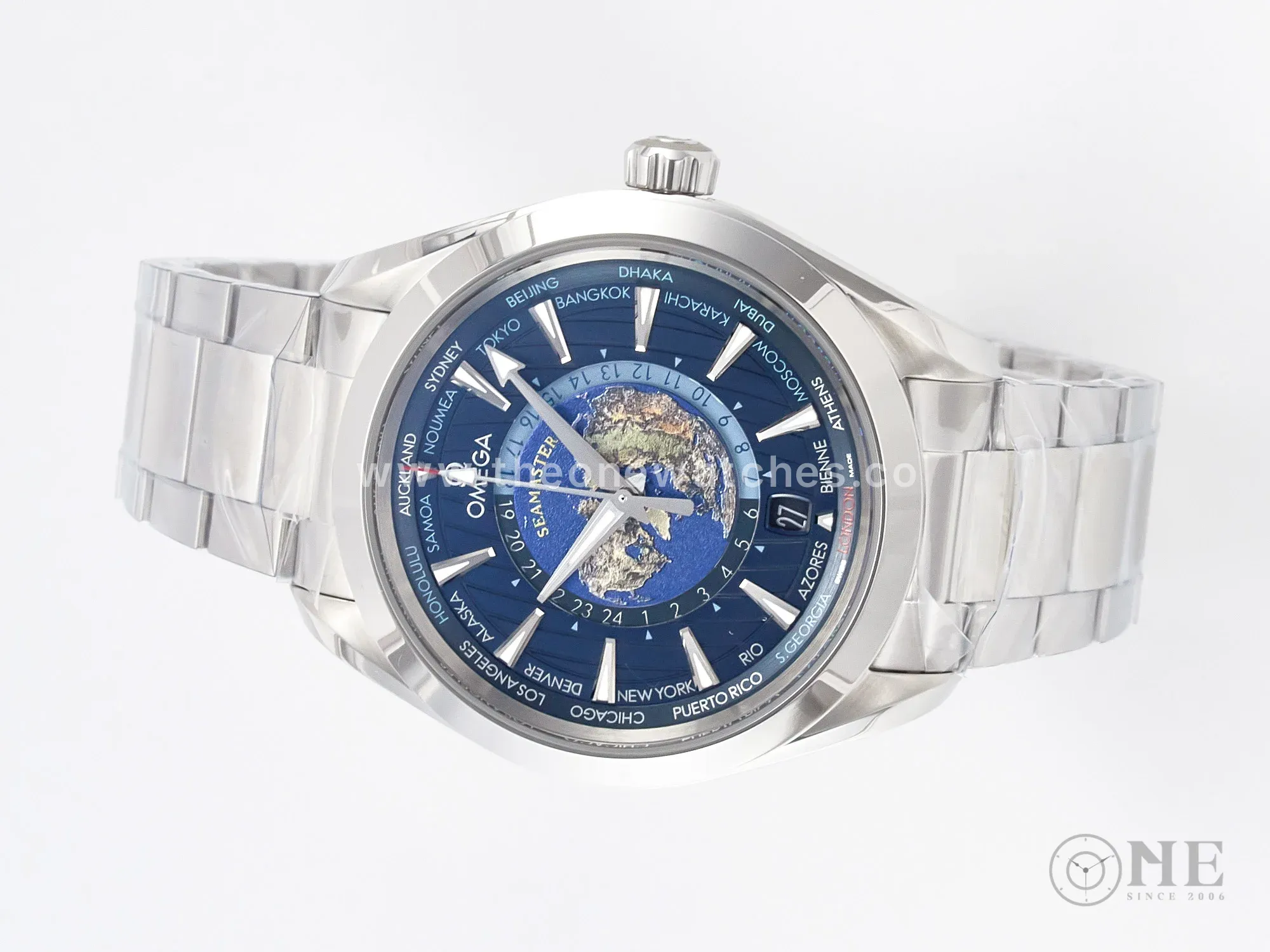 Aqua Terra 150M 43mm Worldtimer 24 VSF 1:1 Best Edition Blue Dial on SS Bracelet A8938 Super Clone