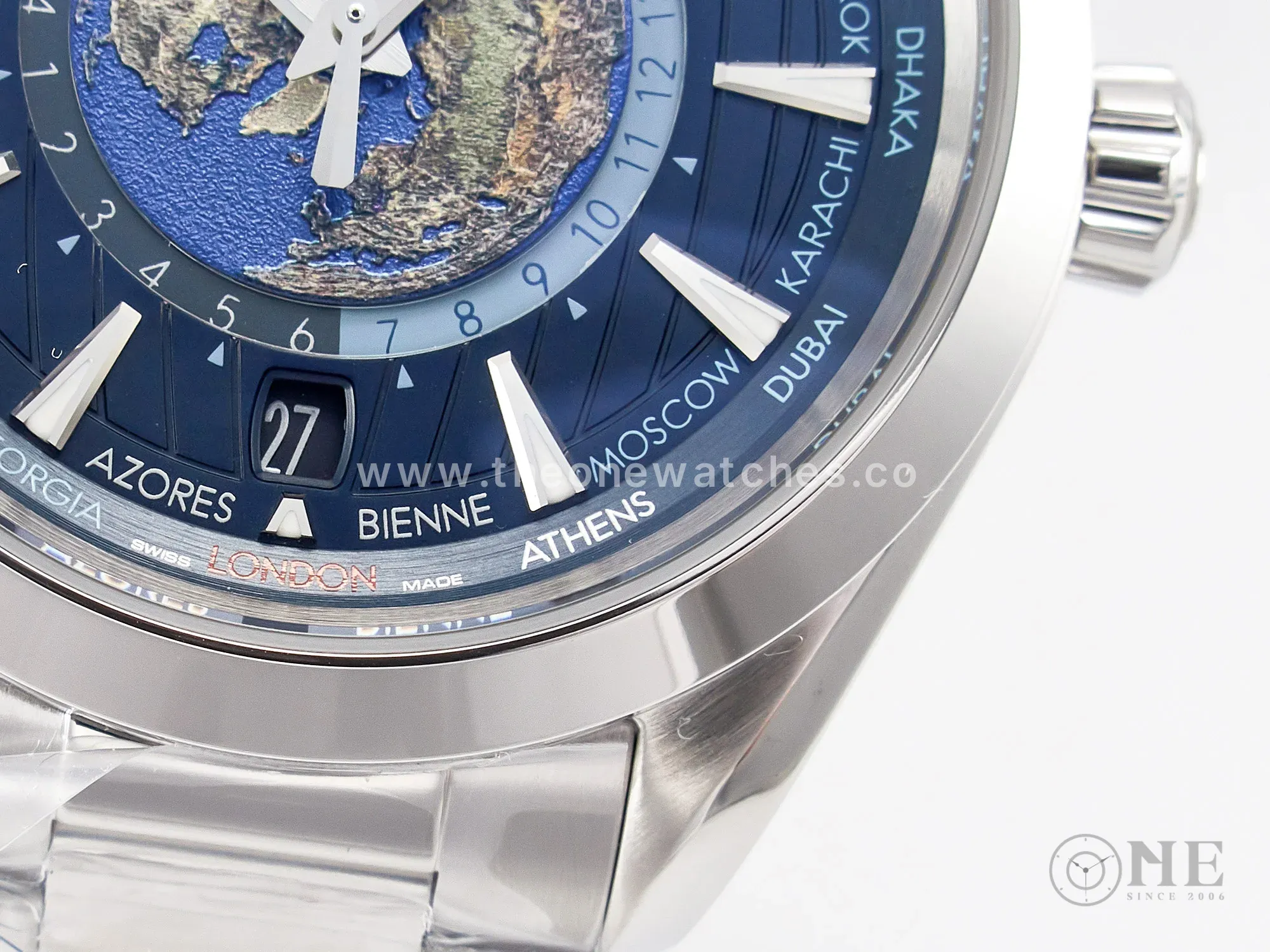 Aqua Terra 150M 43mm Worldtimer 24 VSF 1:1 Best Edition Blue Dial on SS Bracelet A8938 Super Clone