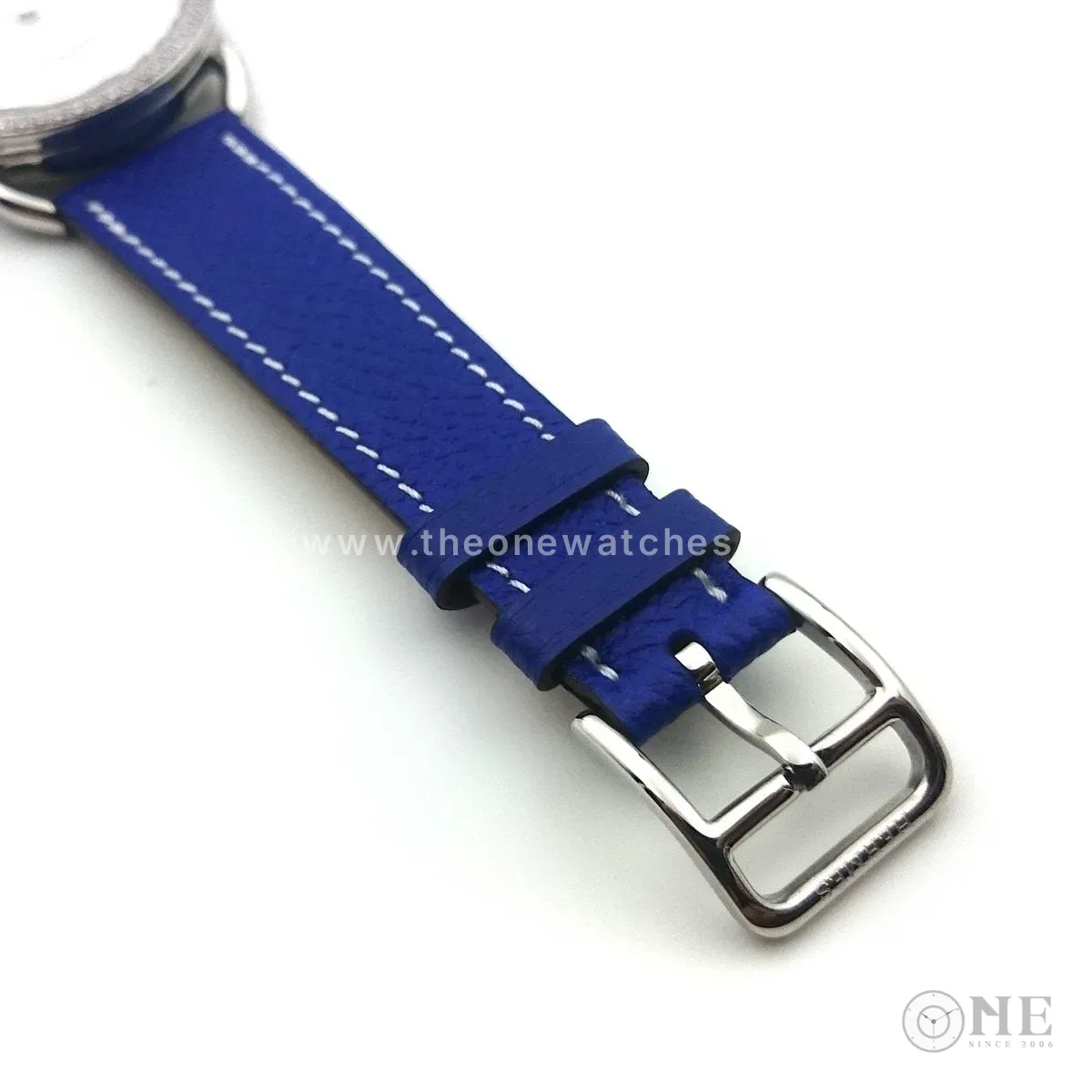 Arceau Petite Steel with Diamond Bezel on Blue Epsom Leather Strap