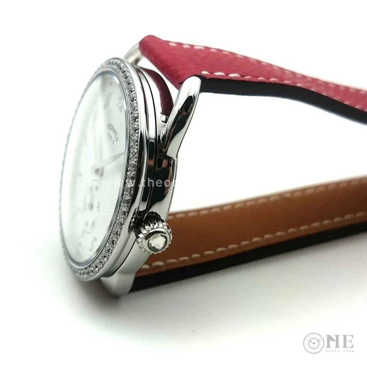 Arceau Petite Steel with Diamond Bezel on Red Epsom Leather Strap