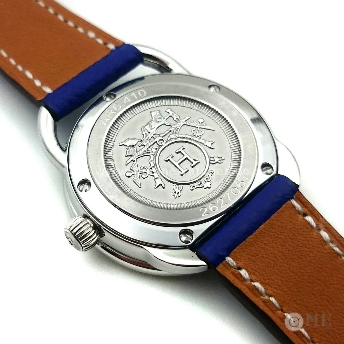 Arceau Steel with Diamond Bezel on Blue Epsom Leather Strap