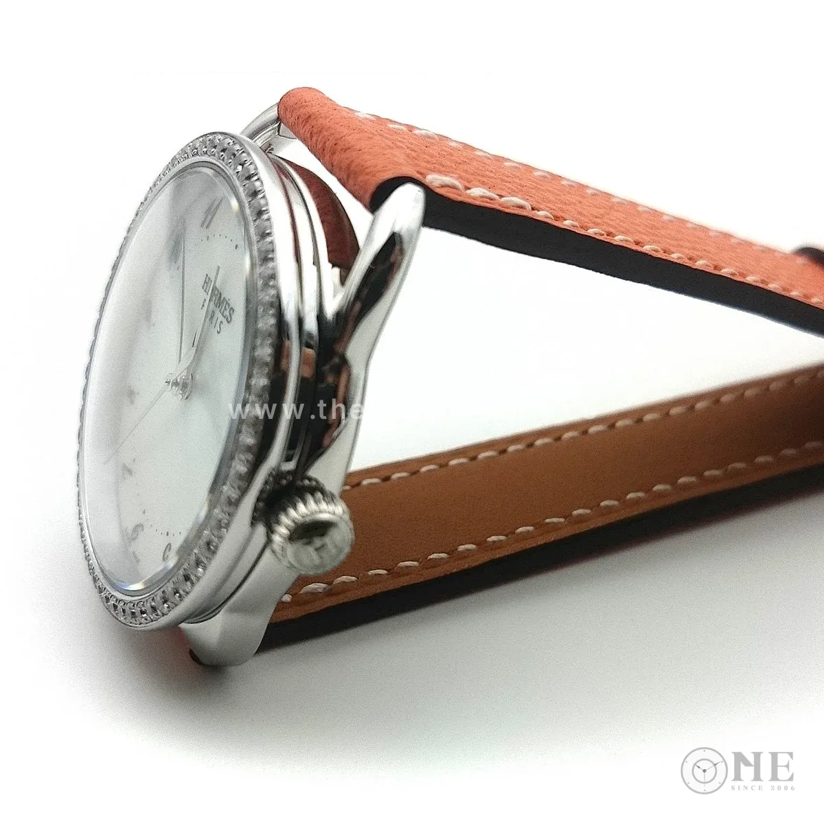 Arceau Steel with Diamond Bezel on Orange Epsom Leather Strap