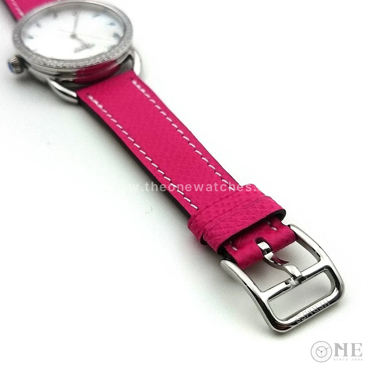 Arceau Steel with Diamond Bezel on Pink Epsom Leather Strap