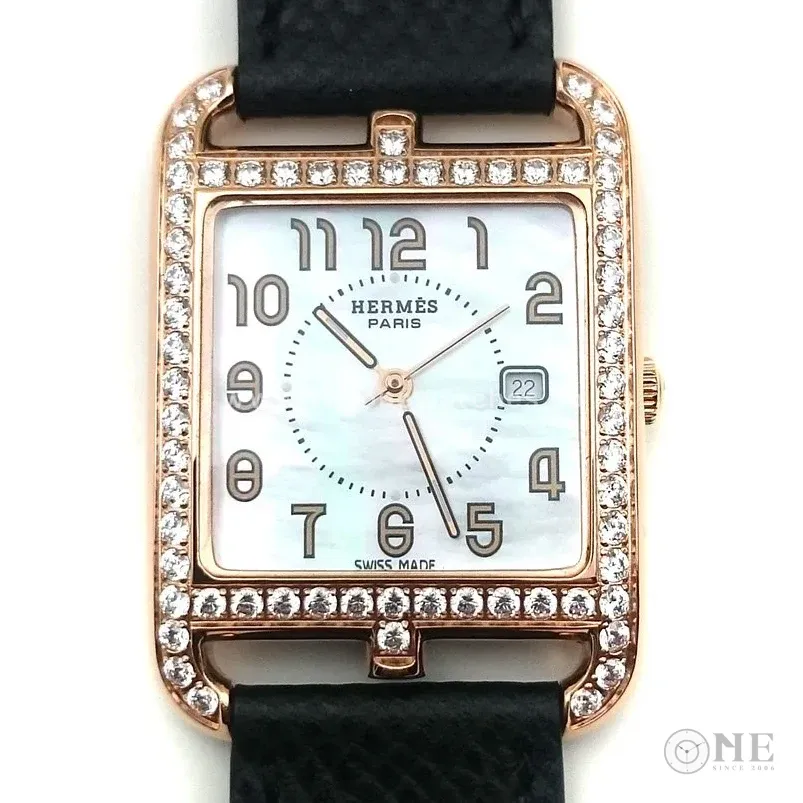 Cape Cod GM Quartz Rose Gold with Diamond Bezel on Black Epsom Leather Strap