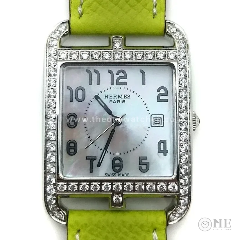 Cape Cod Steel with Diamond Bezel on Green Epsom Leather Strap