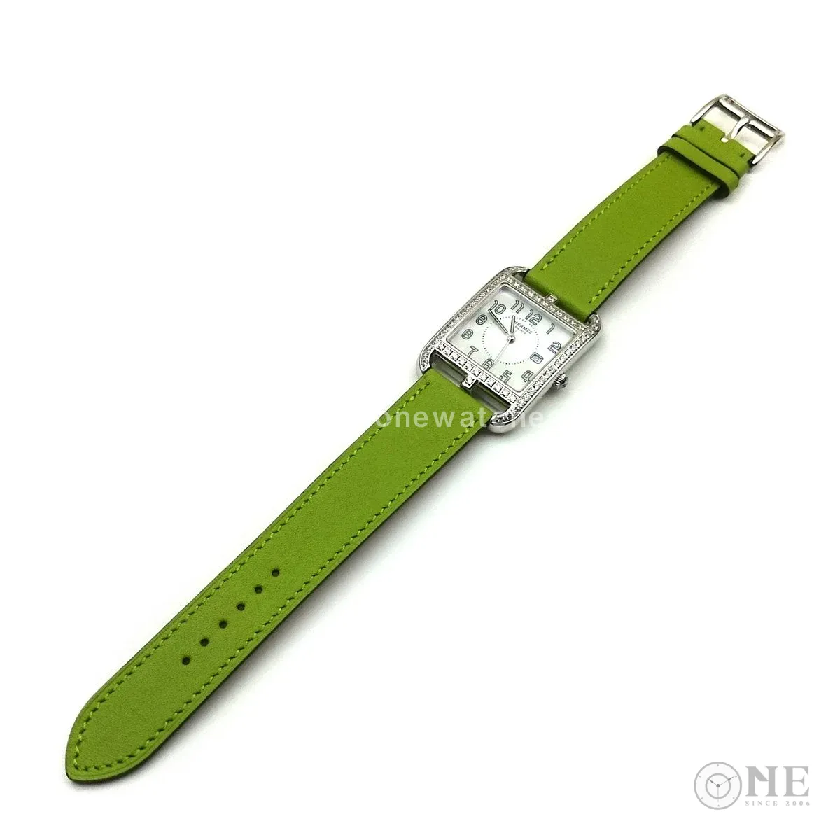 Cape Cod Steel with Diamond Bezel on Green Fjord Leather Strap