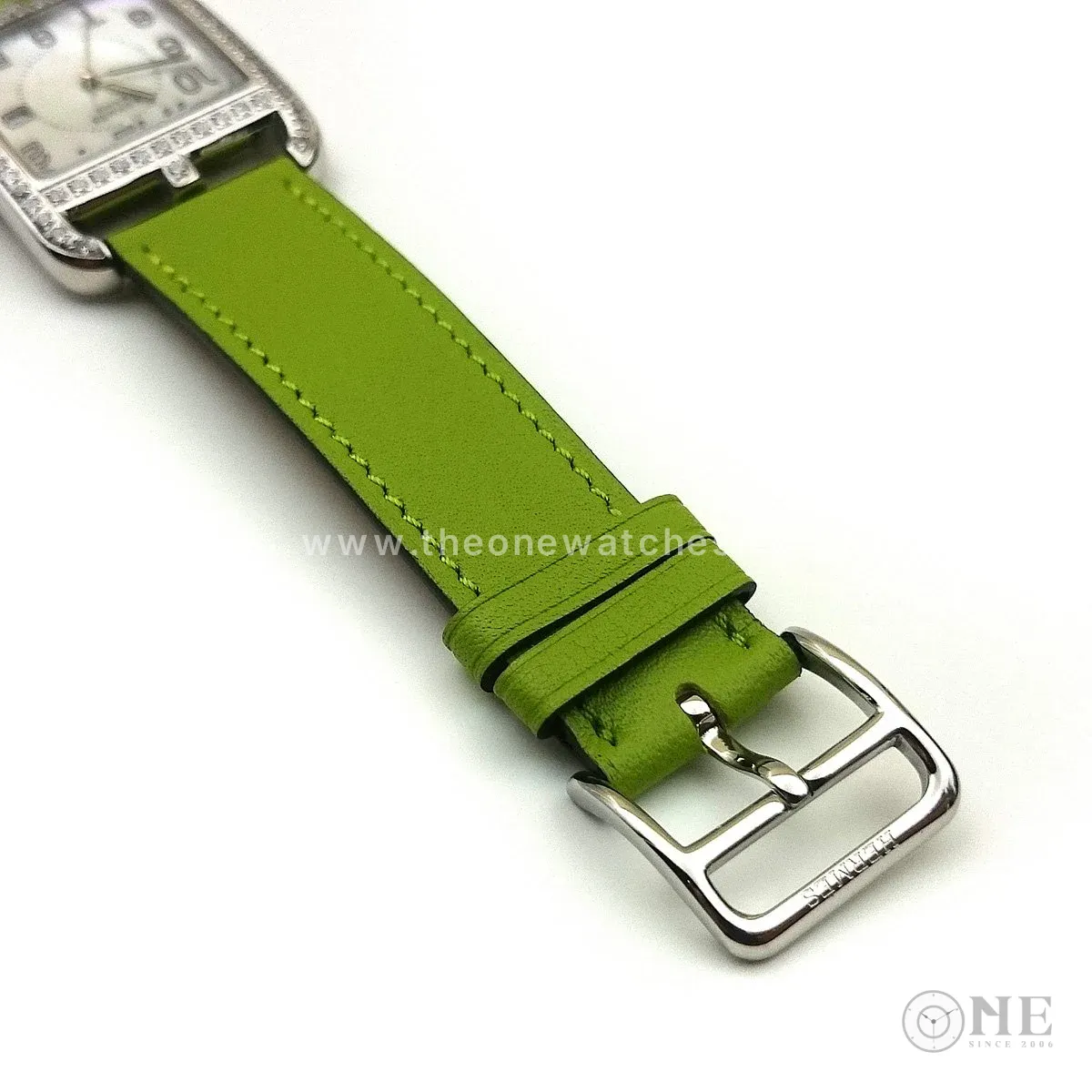 Cape Cod Steel with Diamond Bezel on Green Fjord Leather Strap