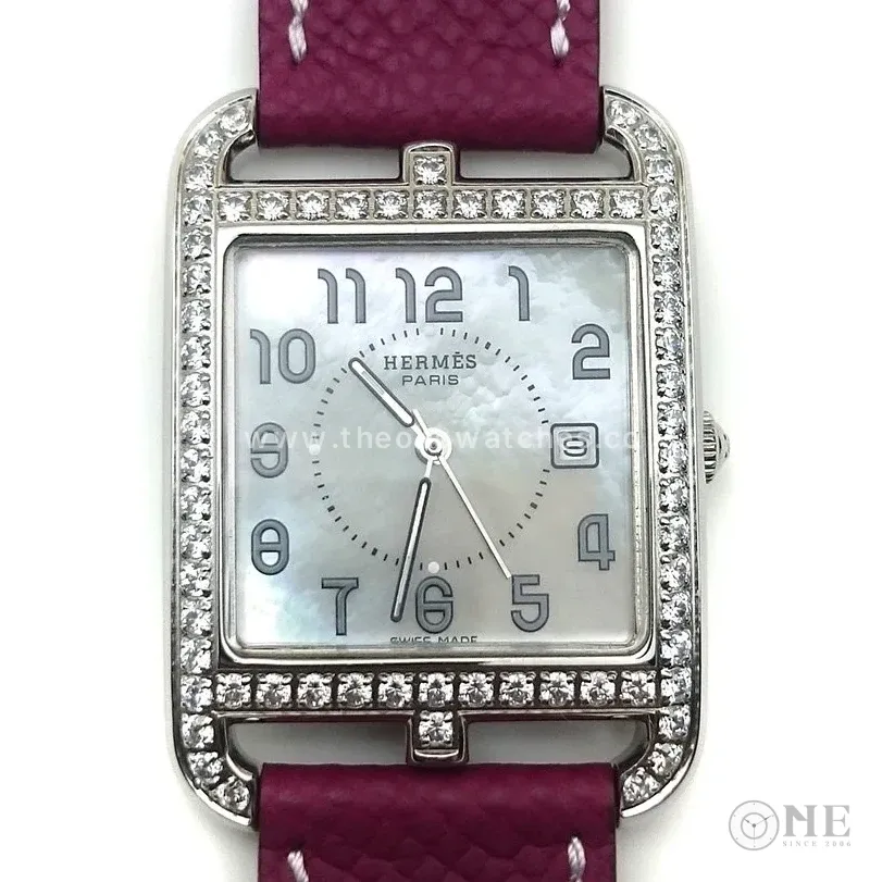 Cape Cod Steel with Diamond Bezel on Violet Epsom Leather Strap