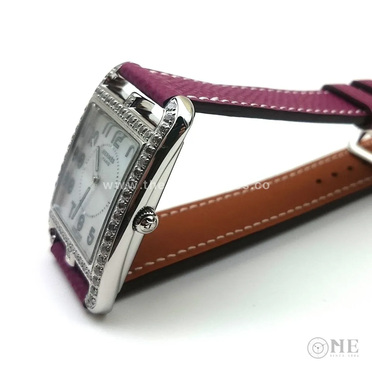 Cape Cod Steel with Diamond Bezel on Violet Epsom Leather Strap