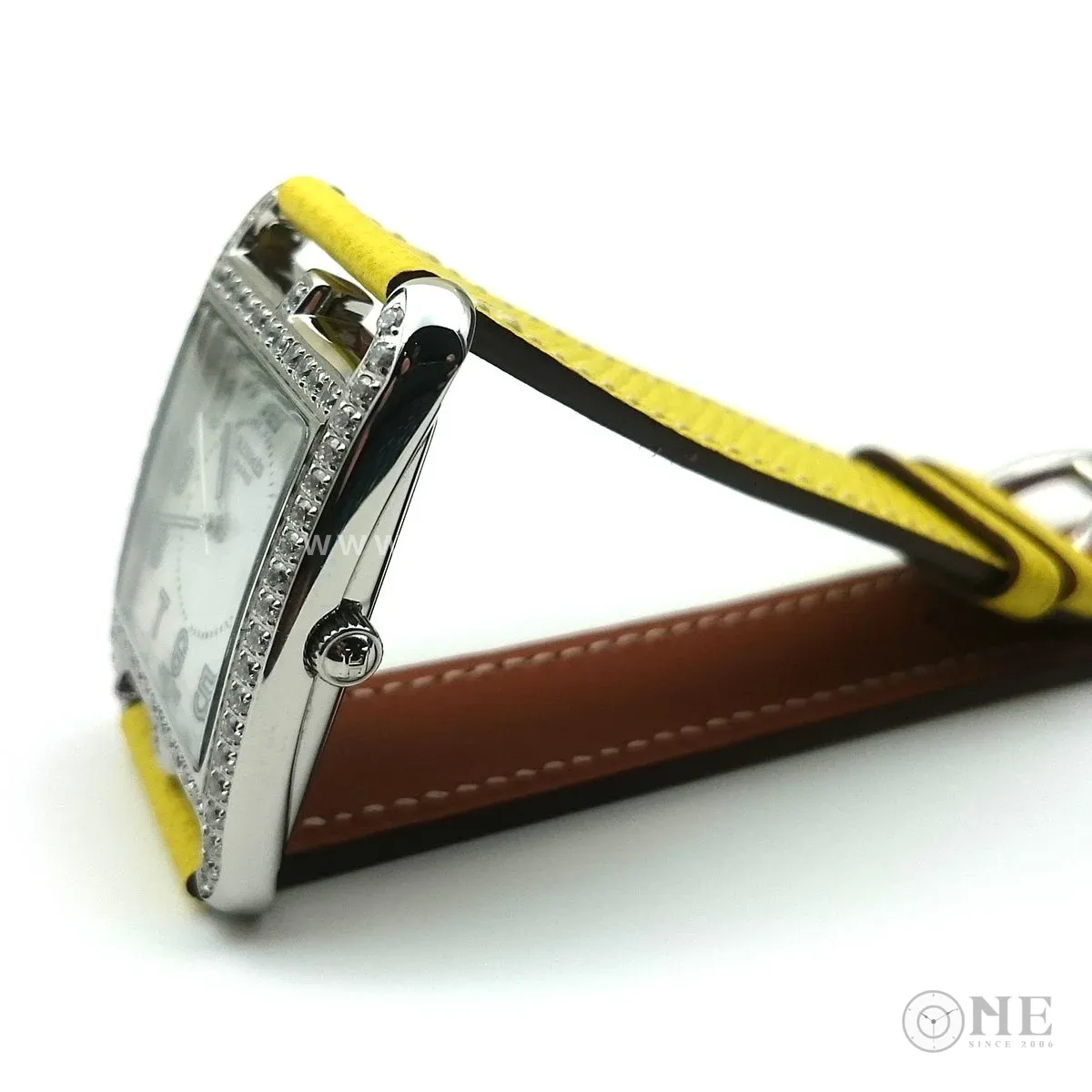 Cape Cod Steel with Diamond Bezel on Yellow Epsom Leather Strap