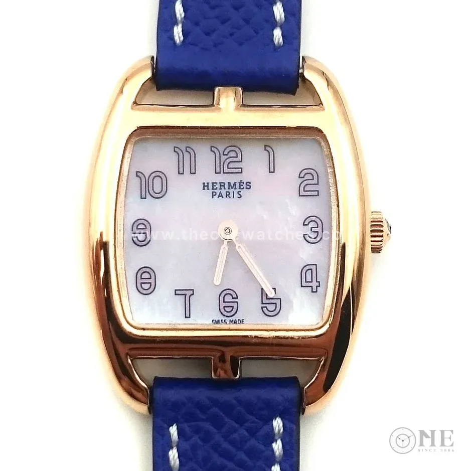 Cape Cod Tonneau Rose Gold on Blue Epsom Leather Strap