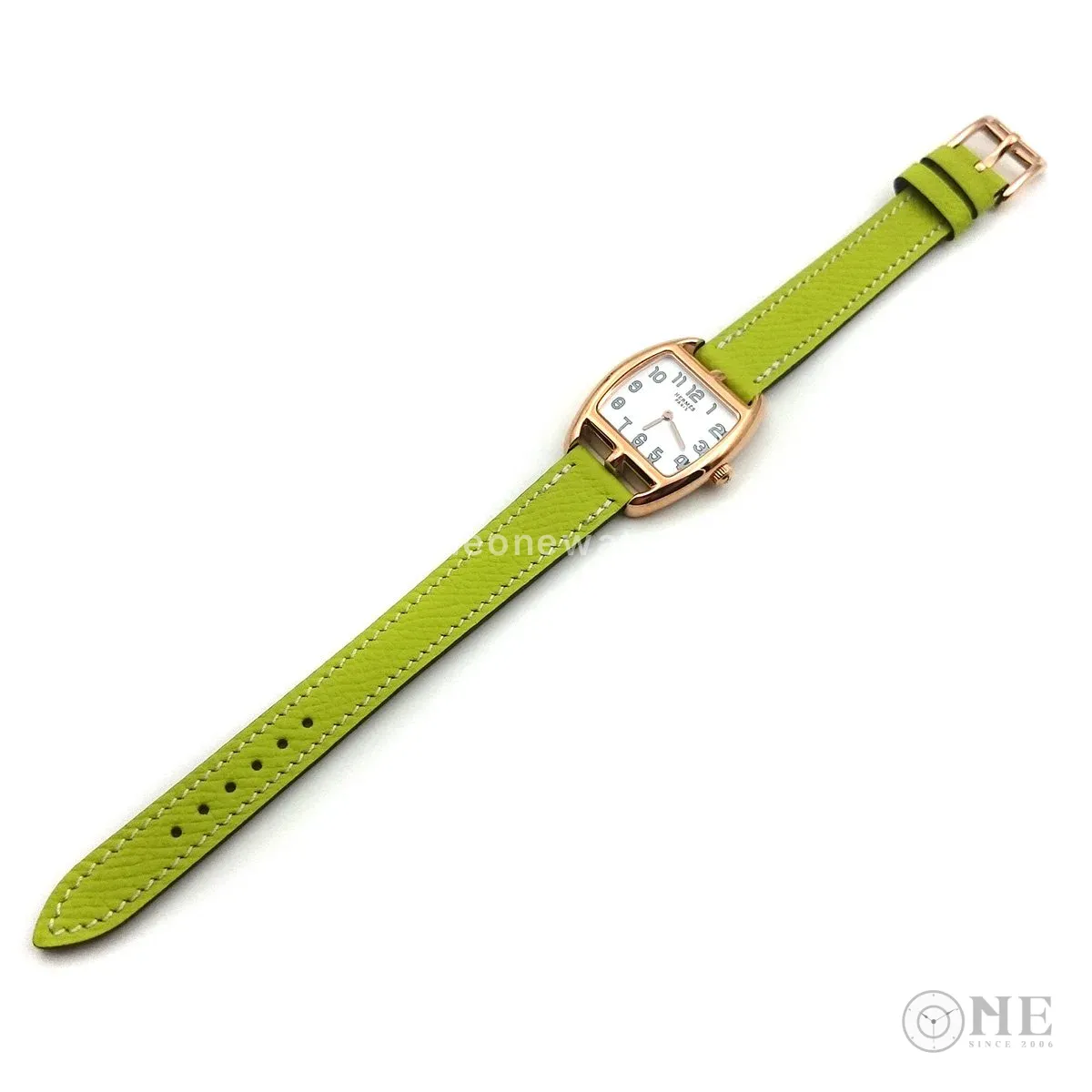 Cape Cod Tonneau Rose Gold on Green Epsom Leather Strap