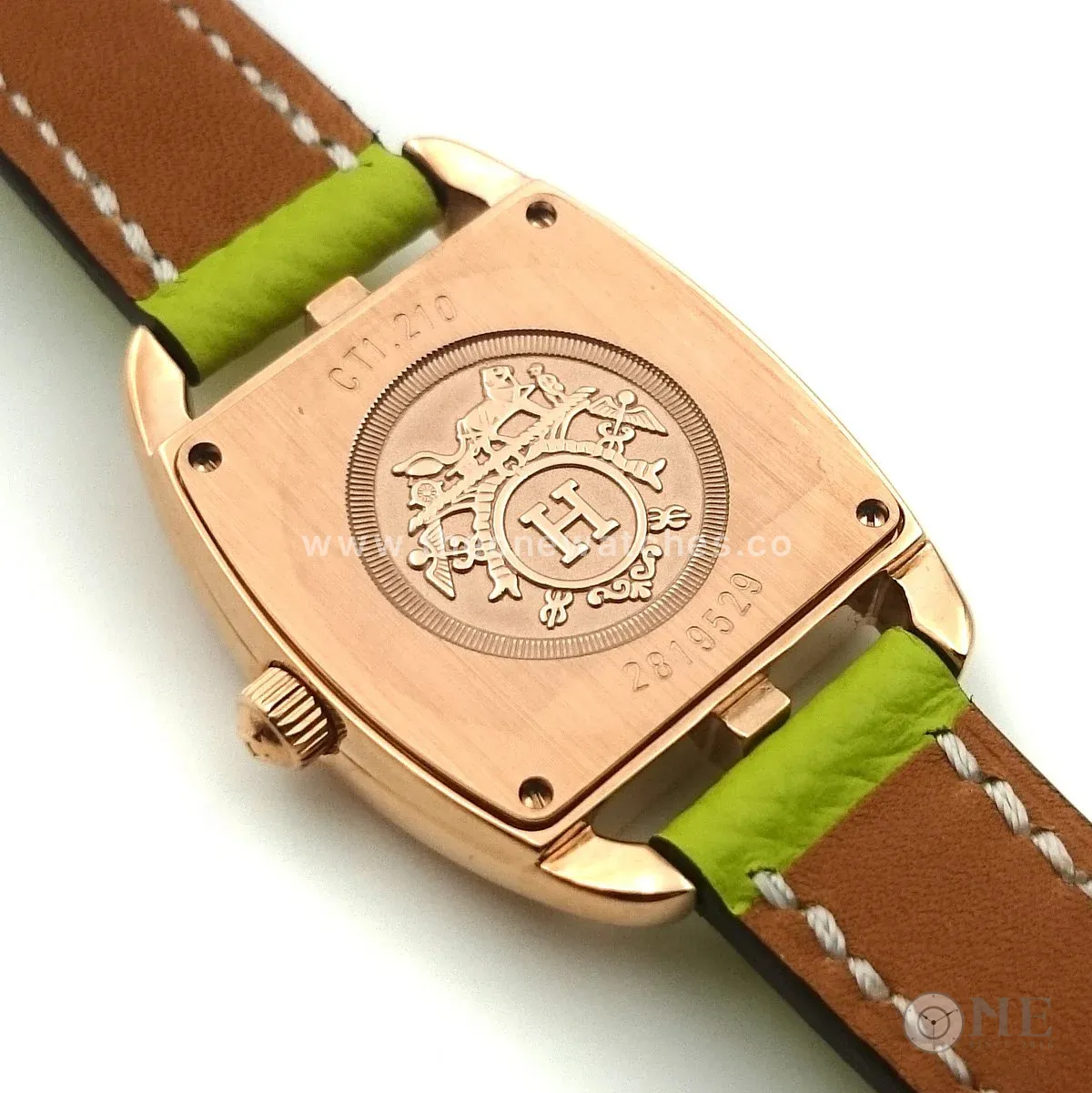 Cape Cod Tonneau Rose Gold on Green Epsom Leather Strap