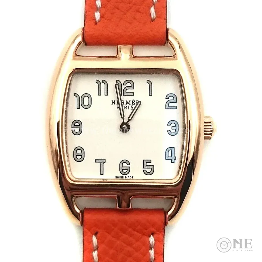 Cape Cod Tonneau Rose Gold on Orange Epsom Leather Strap