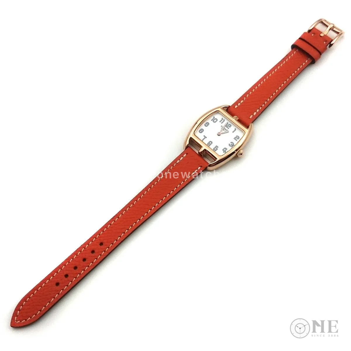 Cape Cod Tonneau Rose Gold on Orange Epsom Leather Strap