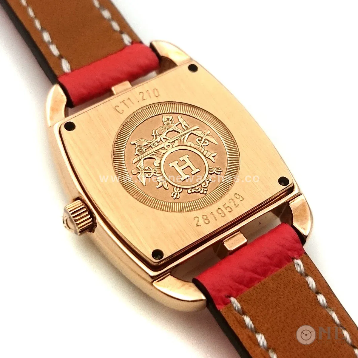 Cape Cod Tonneau Rose Gold on Vermilion Epsom Leather Strap