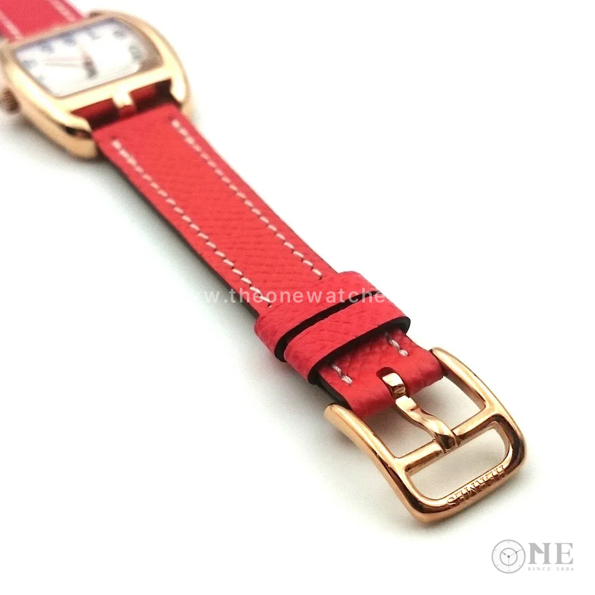 Cape Cod Tonneau Rose Gold on Vermilion Epsom Leather Strap