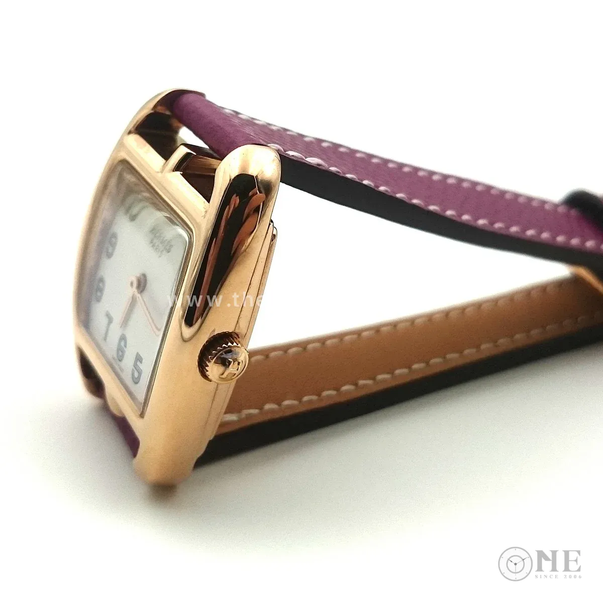 Cape Cod Tonneau Rose Gold on Violet Epsom Leather Strap