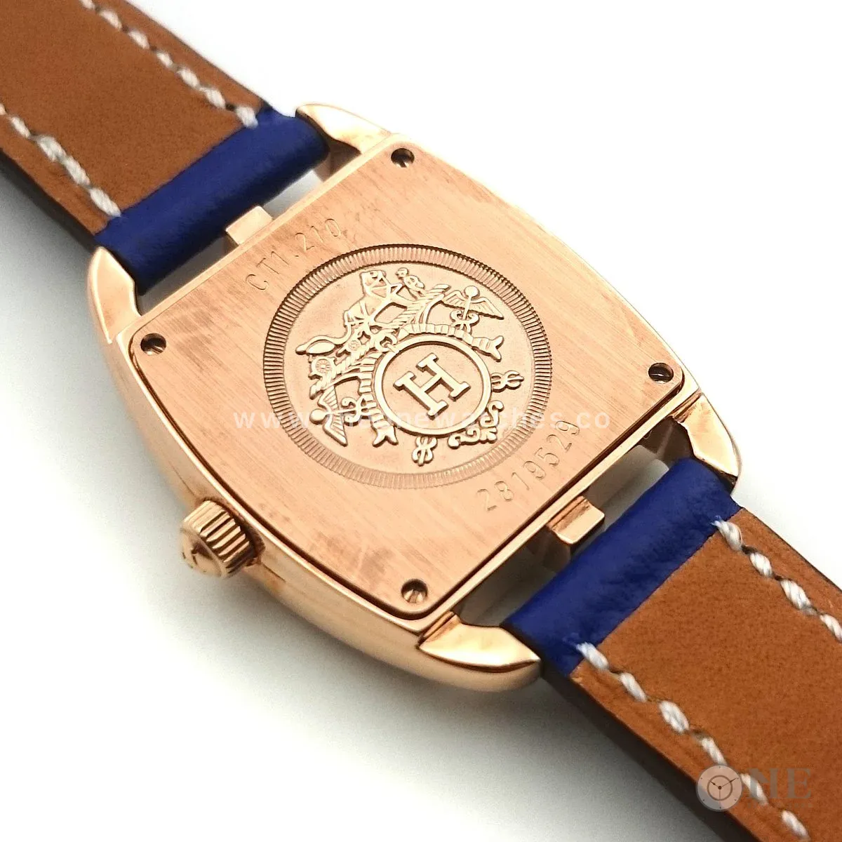 Cape Cod Tonneau Rose Gold with Diamond Bezel on Blue Epsom Leather Strap