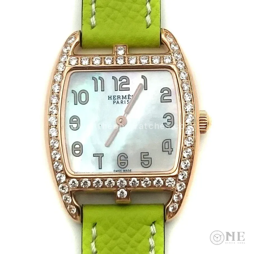 Cape Cod Tonneau Rose Gold with Diamond Bezel on Green Epsom Leather Strap