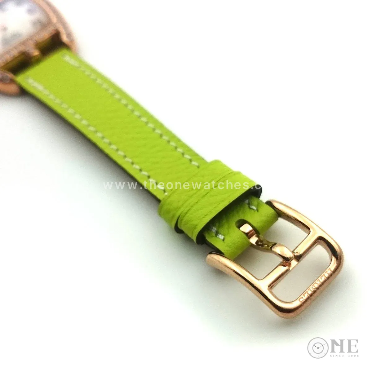Cape Cod Tonneau Rose Gold with Diamond Bezel on Green Epsom Leather Strap
