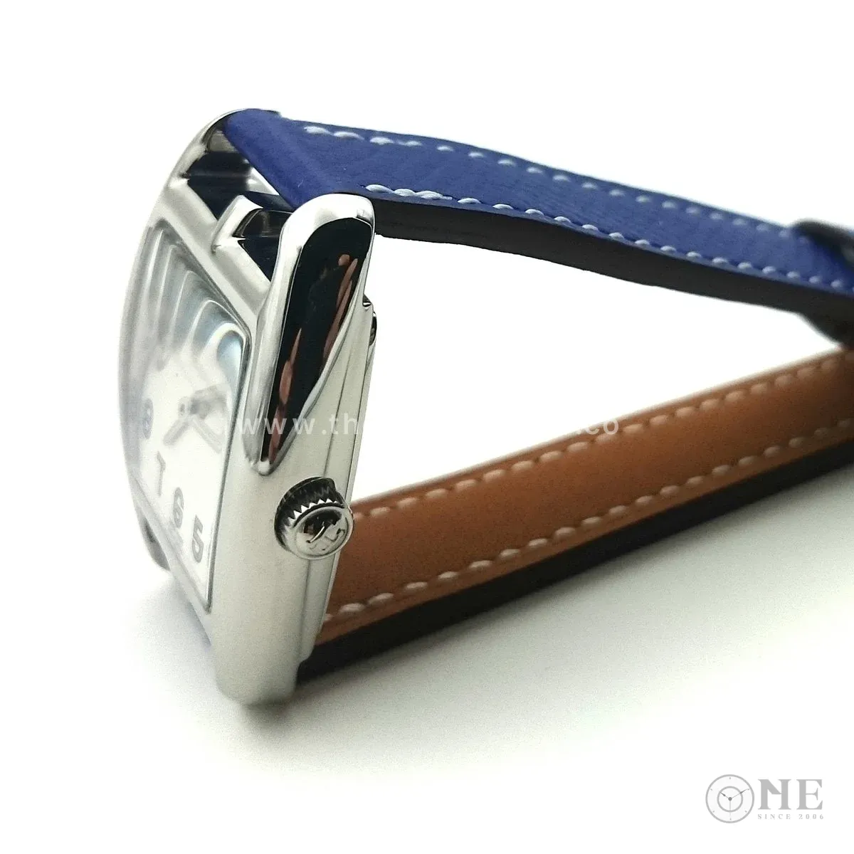 Cape Cod Tonneau Steel on Blue Epsom Leather Strap