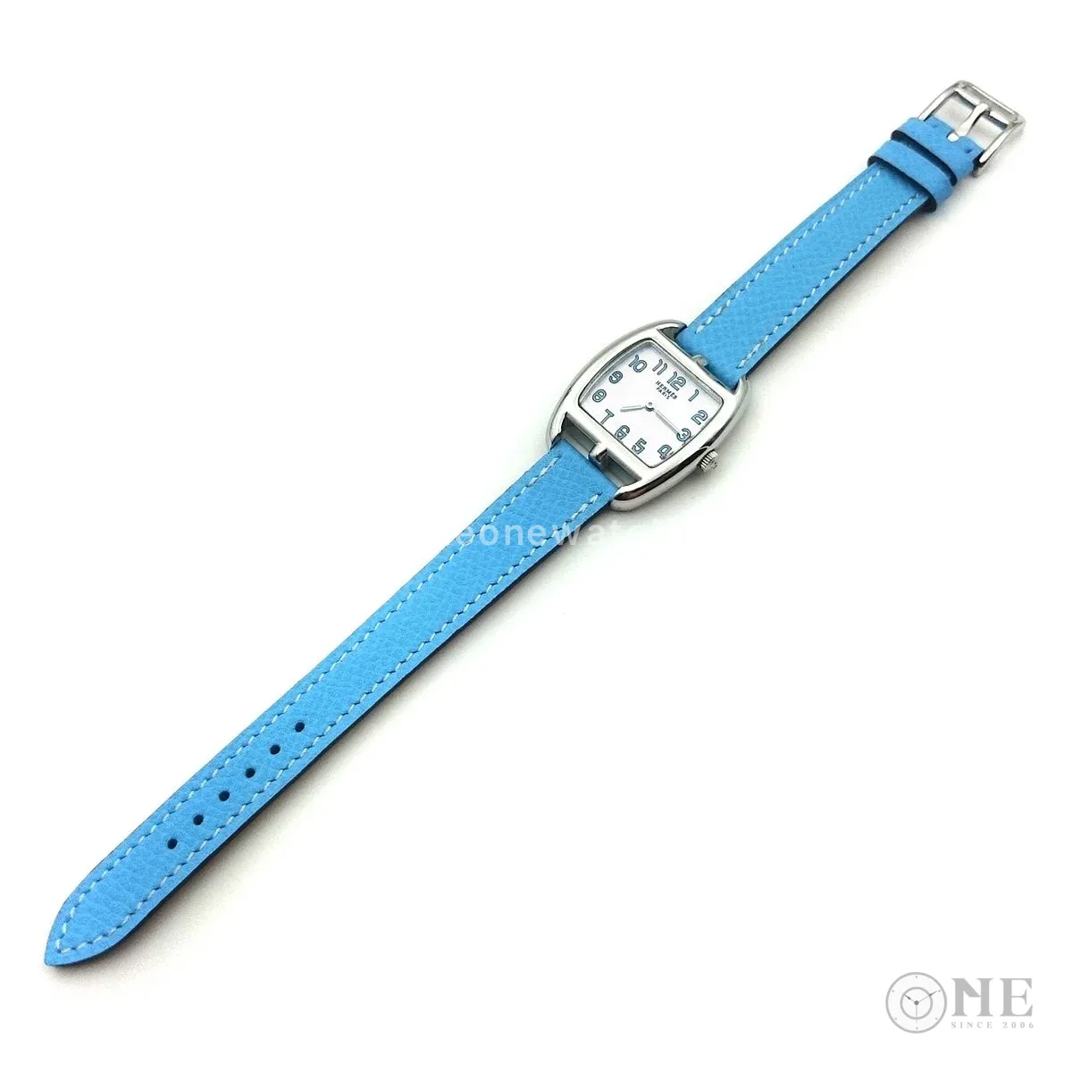 Cape Cod Tonneau Steel on Light Blue Epsom Leather Strap