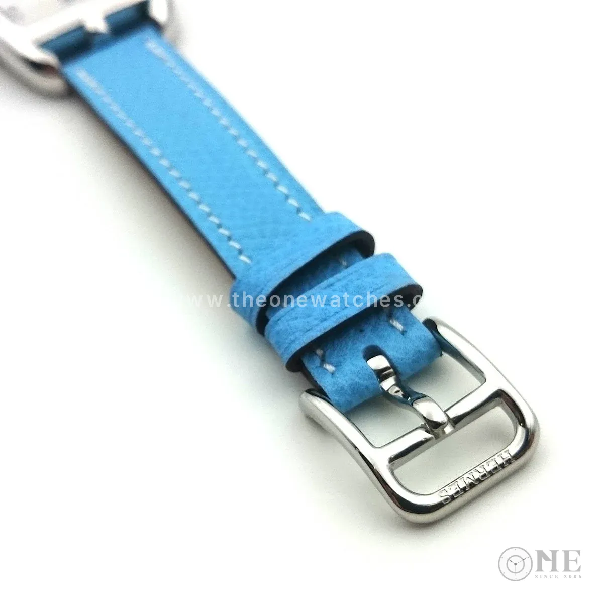 Cape Cod Tonneau Steel on Light Blue Epsom Leather Strap